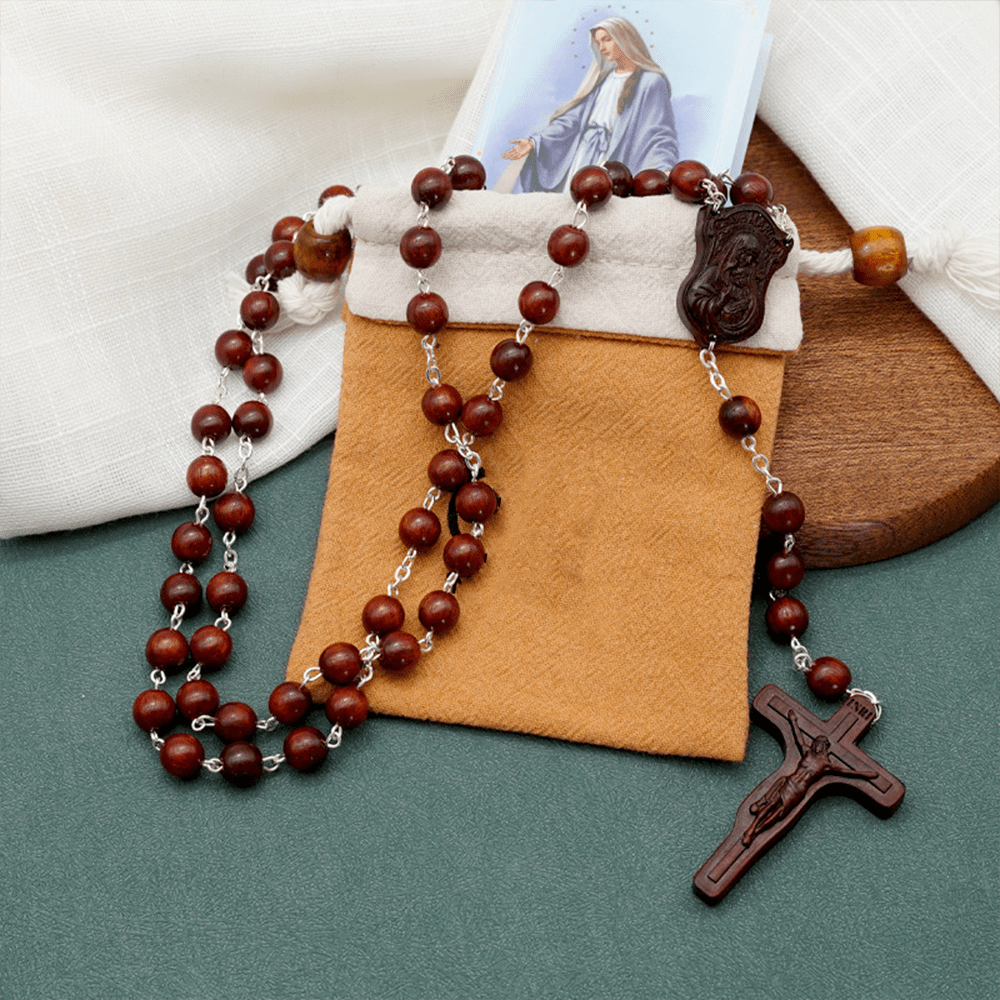 Christianartworkshop Rosenkranz mit Madonna und Kind und Kruzifix, rund, 8 mm, mehrfarbig, Olivenholz-Legierung - image 9