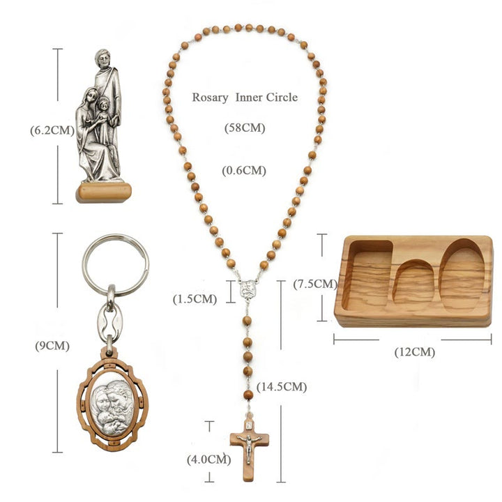 Christianartworkshop Handgefertigtes religiöses Andachts-Rosenkranz-Set der Heiligen Familie aus Olivenholz - image 10
