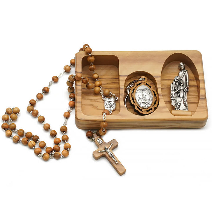 Christianartworkshop Handgefertigtes religiöses Andachts-Rosenkranz-Set der Heiligen Familie aus Olivenholz - image 9