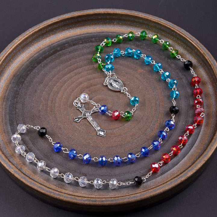 Christianartworkshop Wundertätige Medaille und Kruzifix aus 6 mm Polyeder, mehrfarbige Kristalllegierung, Rosenkranzkette - Mehrfarbig - image 1