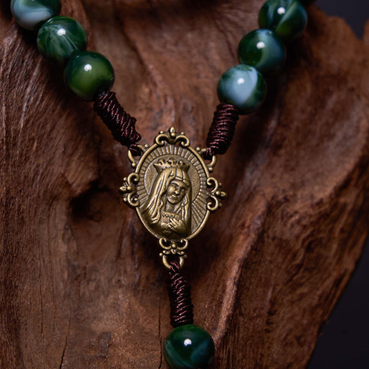 Christianartworkshop Rosenkranz „Unsere Liebe Frau von Guadalupe“ und Kruzifix aus 10 mm rundem grünem Achat und Nylonschnur - image 5