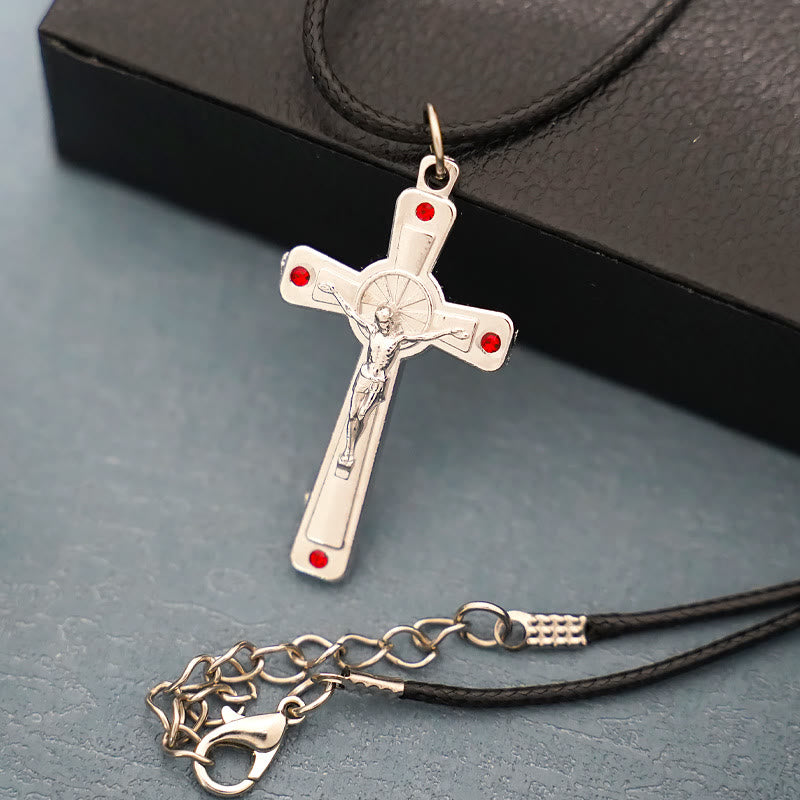Christianartworkshop Halskette mit Kruzifix im klassischen Retro-Stil mit buntem Edelstein-Anhänger - image 2