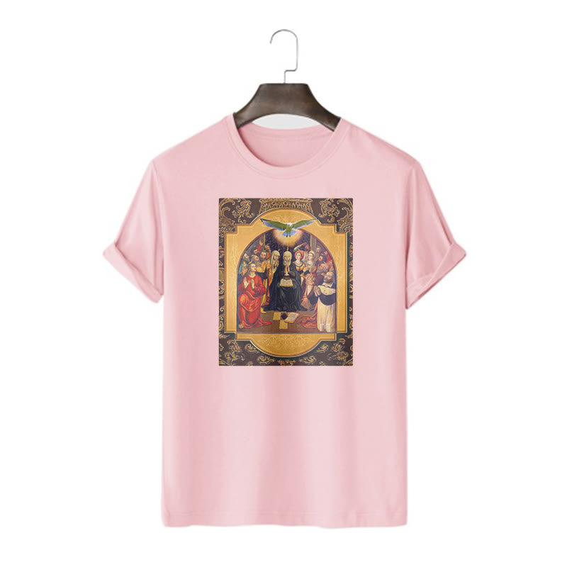 Christianartworkshop Klassisches T-Shirt mit Heiligen Geist, Aposteln, Jungfrau Maria, kurzärmelig, gewaschen - Rosa - 2XL - image 14