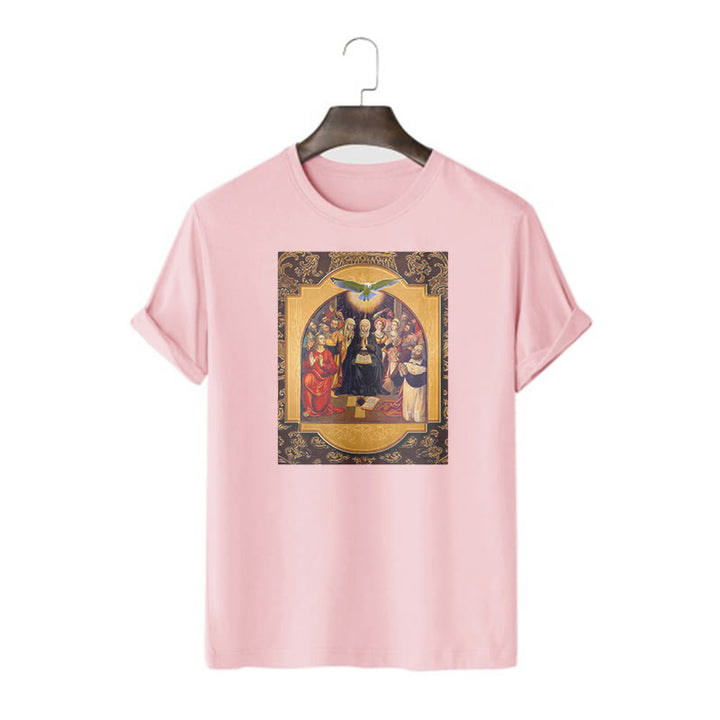 Christianartworkshop Klassisches T-Shirt mit Heiligen Geist, Aposteln, Jungfrau Maria, kurzärmelig, gewaschen - Rosa - 2XL - image 14