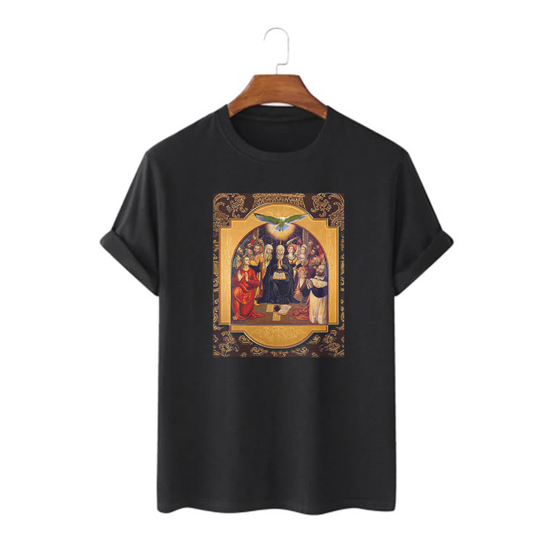 Christianartworkshop Klassisches Kurzarm-T-Shirt mit Motiven des Heiligen Geistes, der Apostel und der Heiligen Jungfrau Maria - Schwarz - 2XL - image 0