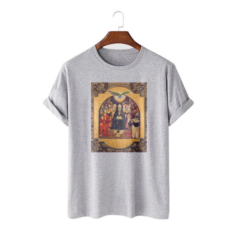 Christianartworkshop Klassisches T-Shirt mit Heiligen Geist, Aposteln, Jungfrau Maria, kurzärmelig, gewaschen - Grau - 2XL - image 19