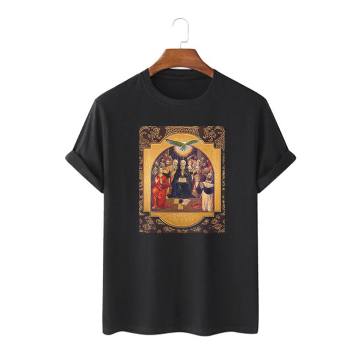 Christianartworkshop Klassisches T-Shirt mit Heiligen Geist, Aposteln, Jungfrau Maria, kurzärmelig, gewaschen - Schwarz - 2XL - image 1