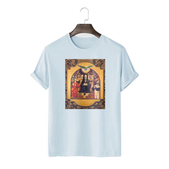 Christianartworkshop Klassisches T-Shirt mit Heiligen Geist, Aposteln, Jungfrau Maria, kurzärmelig, gewaschen - Blau - 2XL - image 18