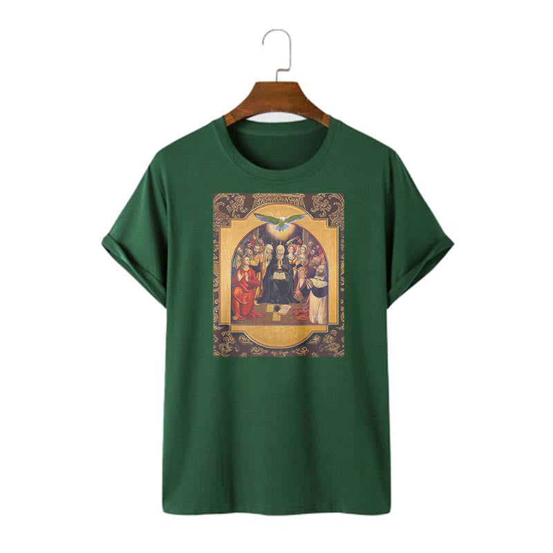 Christianartworkshop Klassisches T-Shirt mit Heiligen Geist, Aposteln, Jungfrau Maria, kurzärmelig, gewaschen - Dunkelgrün - 2XL - image 10