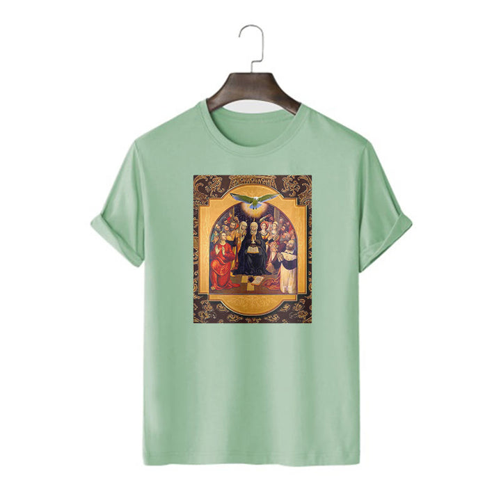 Christianartworkshop Klassisches T-Shirt mit Heiligen Geist, Aposteln, Jungfrau Maria, kurzärmelig, gewaschen - Hellgrün - 2XL - image 12