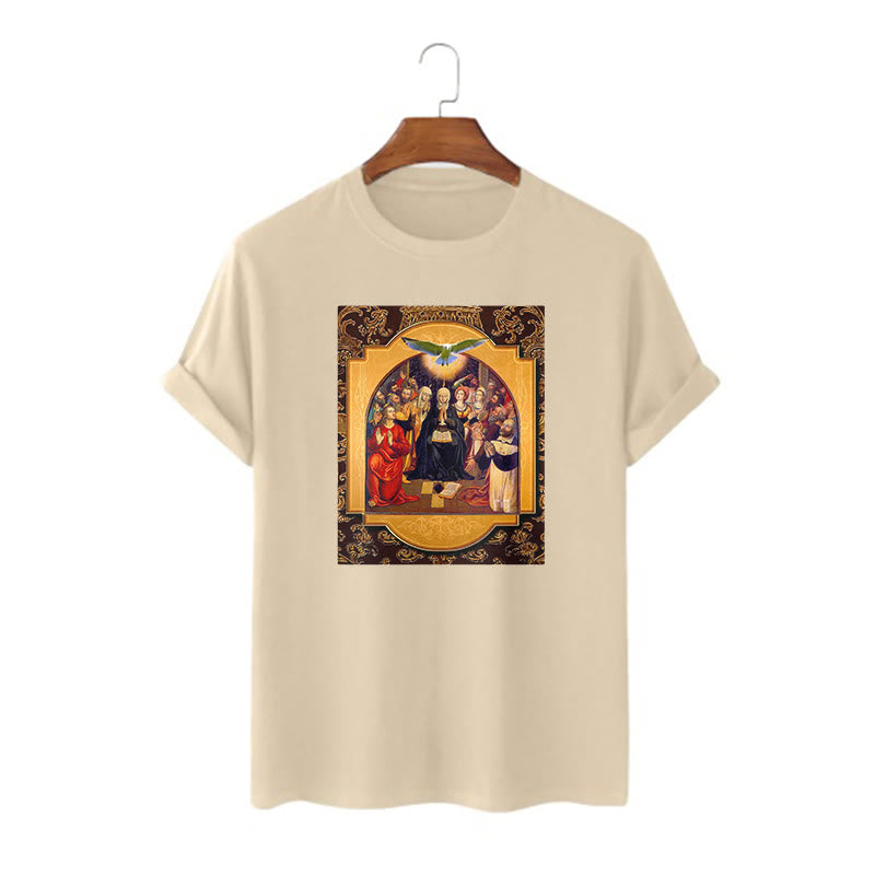 Christianartworkshop Klassisches Kurzarm-T-Shirt mit Motiven des Heiligen Geistes, der Apostel und der Heiligen Jungfrau Maria - Khaki - 2XL - image 7