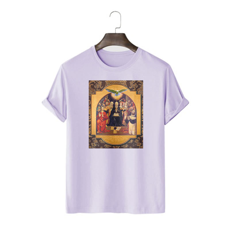 Christianartworkshop Klassisches T-Shirt mit Heiligen Geist, Aposteln, Jungfrau Maria, kurzärmelig, gewaschen - Lila - 2XL - image 16
