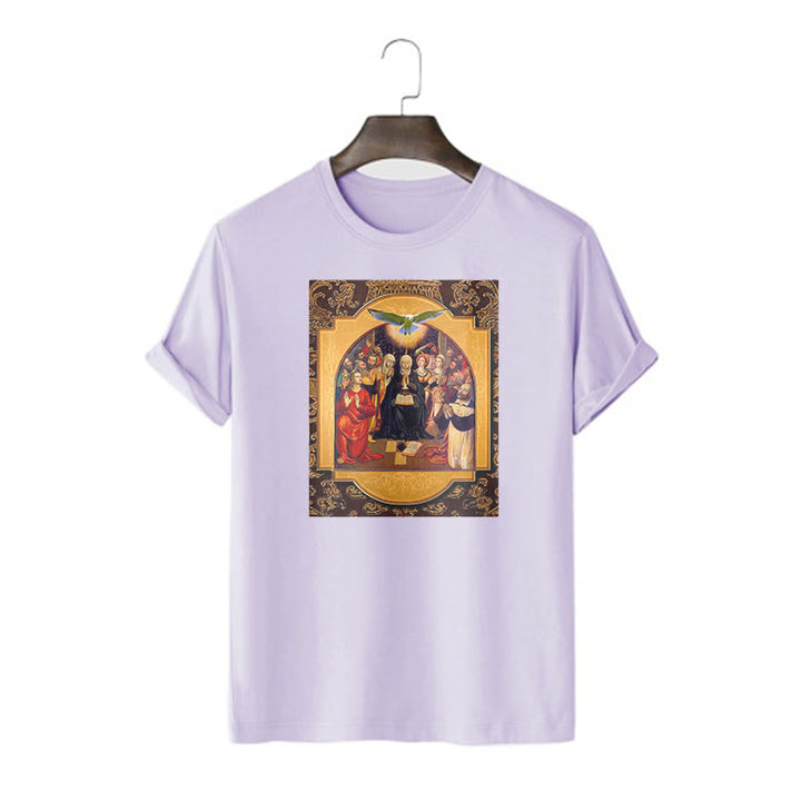Christianartworkshop Klassisches T-Shirt mit Heiligen Geist, Aposteln, Jungfrau Maria, kurzärmelig, gewaschen - Lila - 2XL - image 16