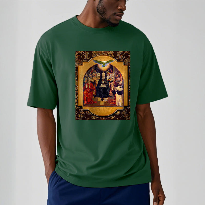 Christianartworkshop Klassisches T-Shirt mit Heiligen Geist, Aposteln, Jungfrau Maria, kurzärmelig, gewaschen - image 11