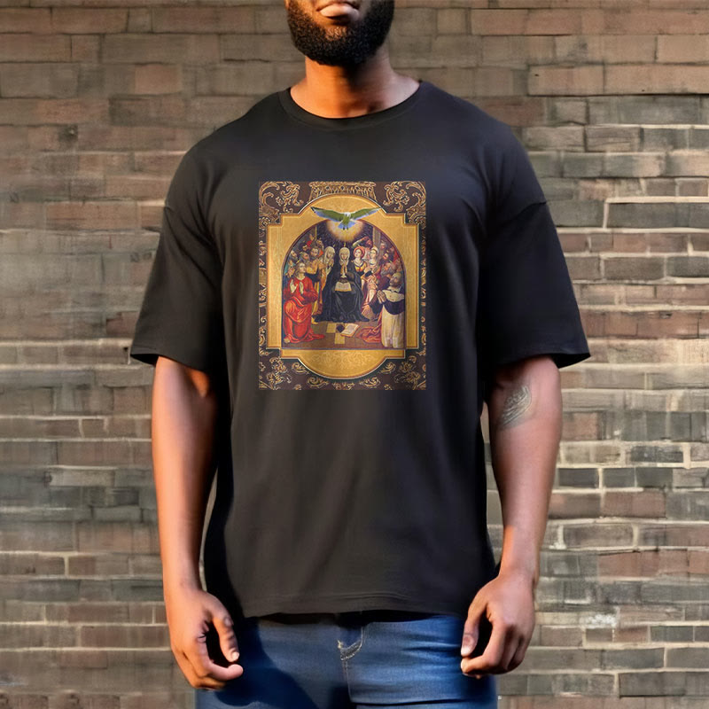 Christianartworkshop Klassisches Kurzarm-T-Shirt mit Motiven des Heiligen Geistes, der Apostel und der Heiligen Jungfrau Maria - image 1