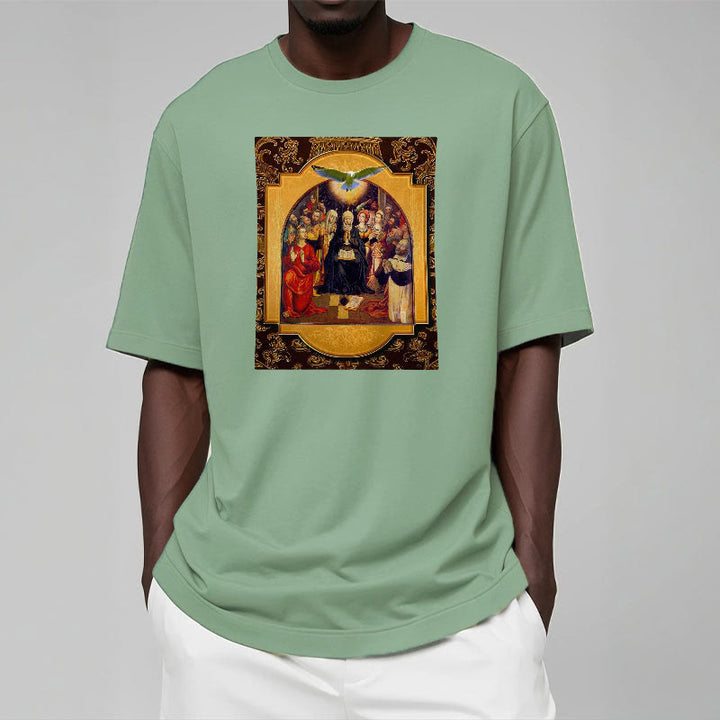 Christianartworkshop Klassisches T-Shirt mit Heiligen Geist, Aposteln, Jungfrau Maria, kurzärmelig, gewaschen - image 13
