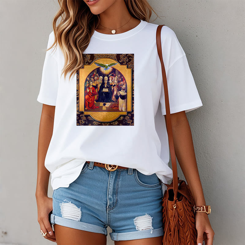 Christianartworkshop Klassisches T-Shirt mit Heiligen Geist, Aposteln, Jungfrau Maria, kurzärmelig, gewaschen - image 6
