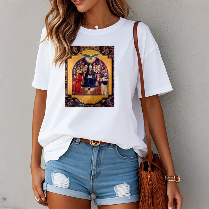 Christianartworkshop Klassisches T-Shirt mit Heiligen Geist, Aposteln, Jungfrau Maria, kurzärmelig, gewaschen - image 6
