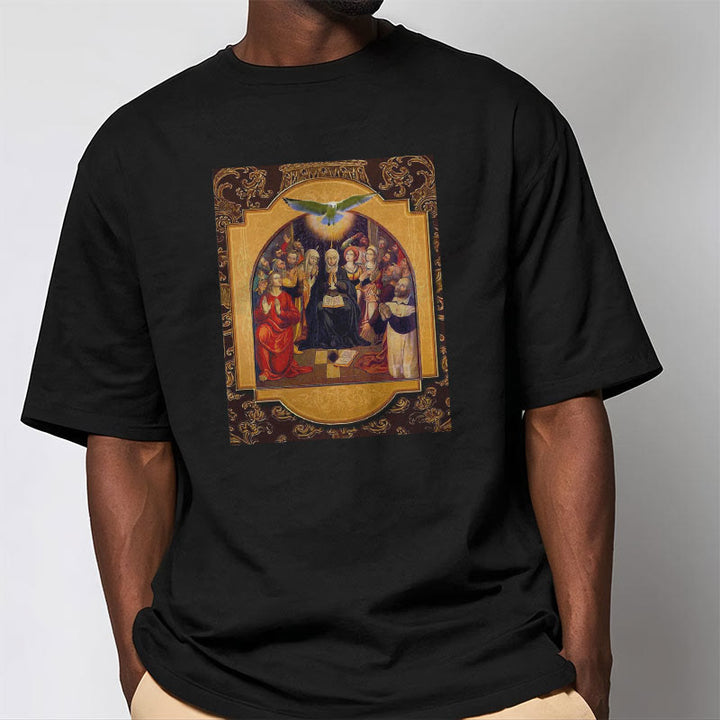 Christianartworkshop Klassisches T-Shirt mit Heiligen Geist, Aposteln, Jungfrau Maria, kurzärmelig, gewaschen - image 4