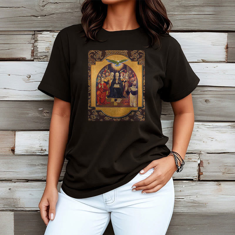 Christianartworkshop Klassisches Kurzarm-T-Shirt mit Motiven des Heiligen Geistes, der Apostel und der Heiligen Jungfrau Maria - image 2