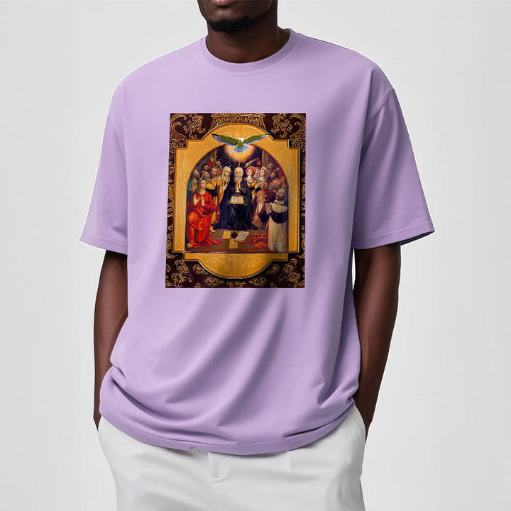 Christianartworkshop Klassisches T-Shirt mit Heiligen Geist, Aposteln, Jungfrau Maria, kurzärmelig, gewaschen - image 17