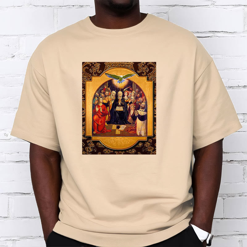 Christianartworkshop Klassisches Kurzarm-T-Shirt mit Motiven des Heiligen Geistes, der Apostel und der Heiligen Jungfrau Maria - image 8