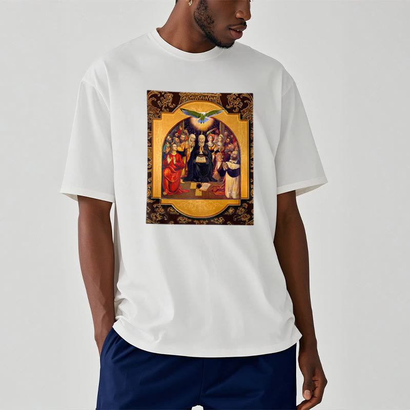 Christianartworkshop Klassisches Kurzarm-T-Shirt mit Motiven des Heiligen Geistes, der Apostel und der Heiligen Jungfrau Maria - image 6