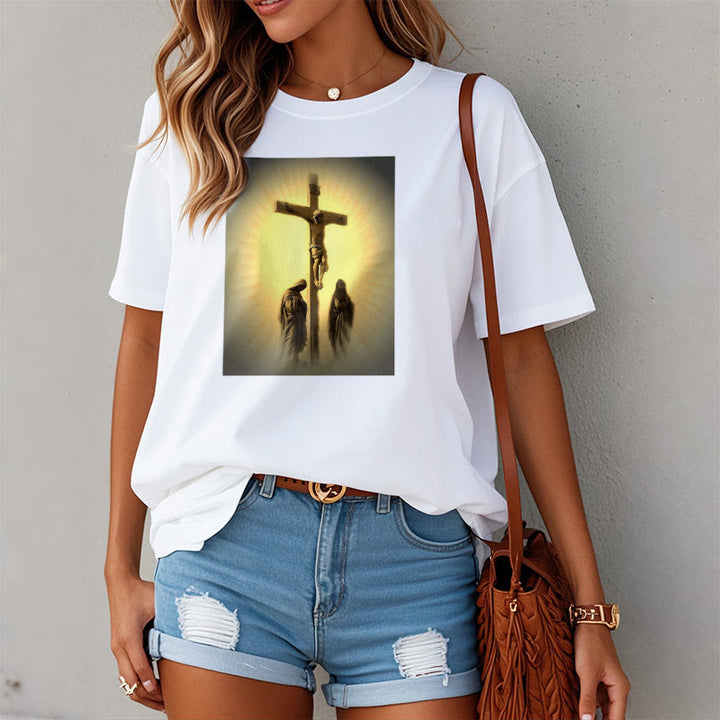 Christianartworkshop T-Shirt im klassischen Stil mit der Grafik „Kreuzigung Jesu“, kurzärmlig, gewaschen - image 3