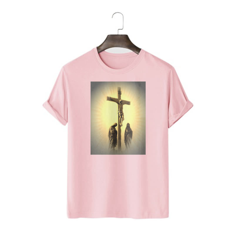 Christianartworkshop T-Shirt im klassischen Stil mit der Grafik „Kreuzigung Jesu“, kurzärmlig, gewaschen - Rosa - 2XL - image 14