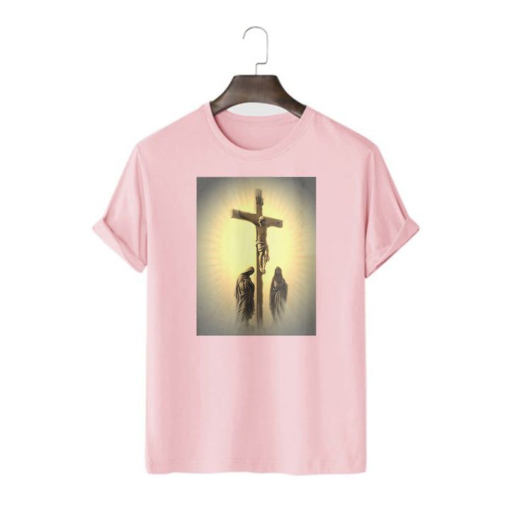 Christianartworkshop T-Shirt im klassischen Stil mit der Grafik „Kreuzigung Jesu“, kurzärmlig, gewaschen - Rosa - 2XL - image 14