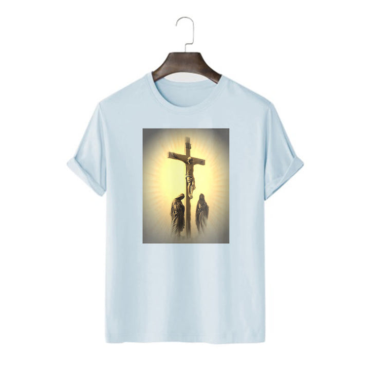 Christianartworkshop T-Shirt im klassischen Stil mit der Grafik „Kreuzigung Jesu“, kurzärmlig, gewaschen - Blau - 2XL - image 18