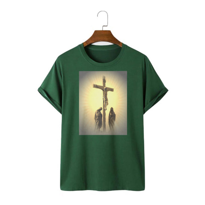 Christianartworkshop T-Shirt im klassischen Stil mit der Grafik „Kreuzigung Jesu“, kurzärmlig, gewaschen - Dunkelgrün - 2XL - image 10