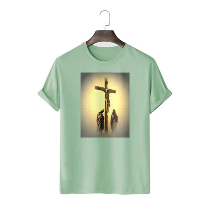 Christianartworkshop T-Shirt im klassischen Stil mit der Grafik „Kreuzigung Jesu“, kurzärmlig, gewaschen - Hellgrün - 2XL - image 12