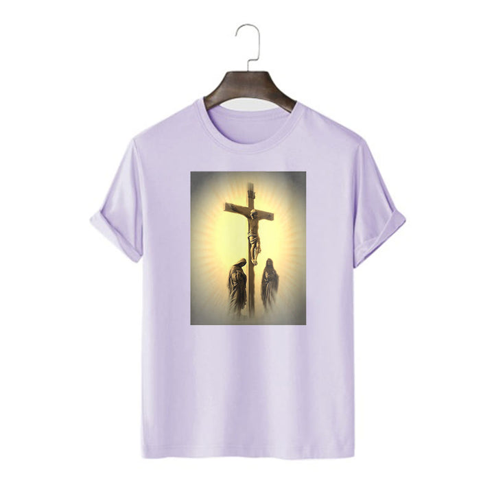 Christianartworkshop T-Shirt im klassischen Stil mit der Grafik „Kreuzigung Jesu“, kurzärmlig, gewaschen - Lila - 2XL - image 16