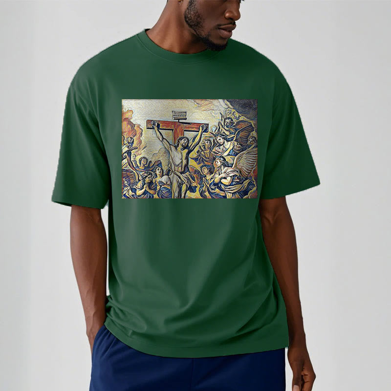 Christianartworkshop Klassisches T-Shirt mit Kreuzigung Jesu, kurzärmelig, gewaschen - image 11