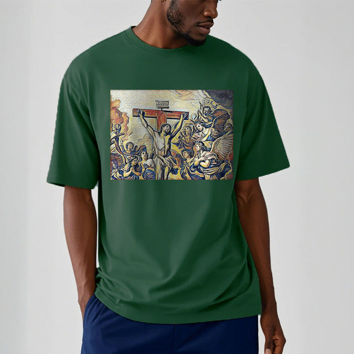 Christianartworkshop Klassisches T-Shirt mit Kreuzigung Jesu, kurzärmelig, gewaschen - image 11