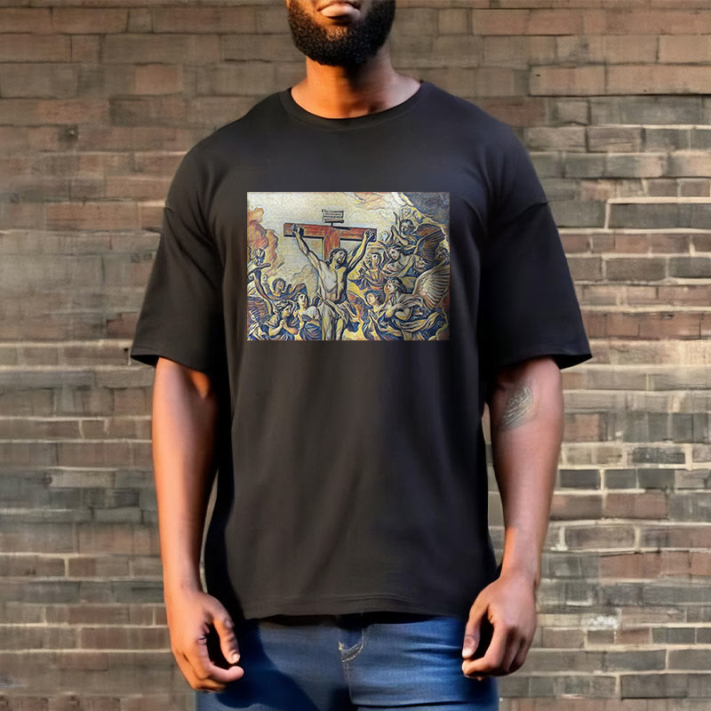 Christianartworkshop Klassisches T-Shirt mit Kreuzigung Jesu, kurzärmelig, gewaschen - image 7