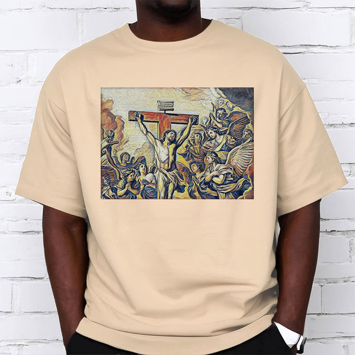 Christianartworkshop Klassisches T-Shirt mit Kreuzigung Jesu, kurzärmelig, gewaschen - image 9