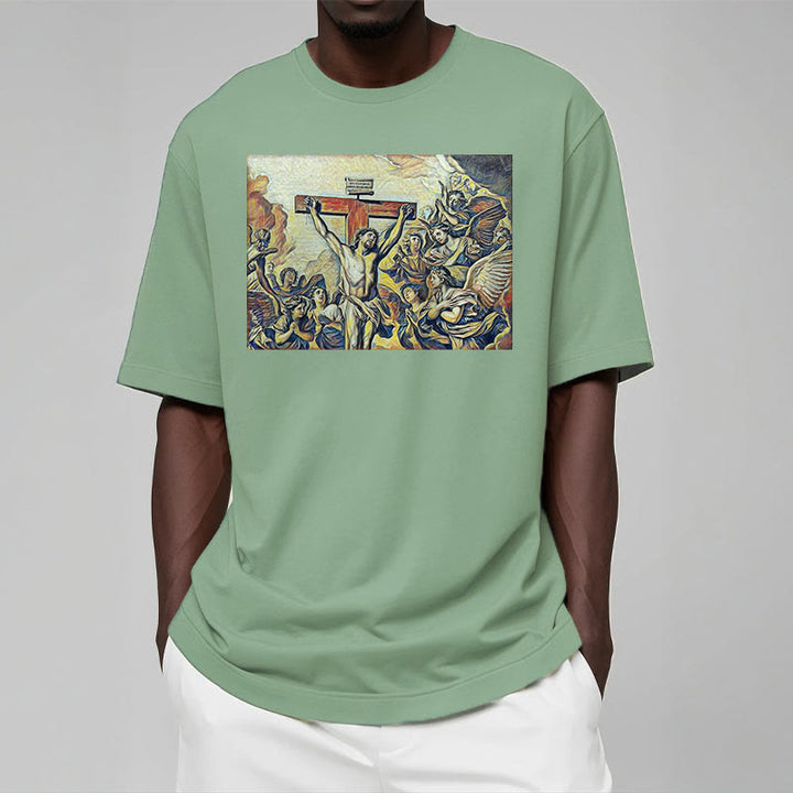 Christianartworkshop Klassisches T-Shirt mit Kreuzigung Jesu, kurzärmelig, gewaschen - image 13