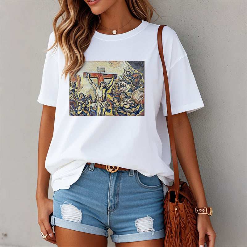 Christianartworkshop Klassisches T-Shirt mit Kreuzigung Jesu, kurzärmelig, gewaschen - image 2