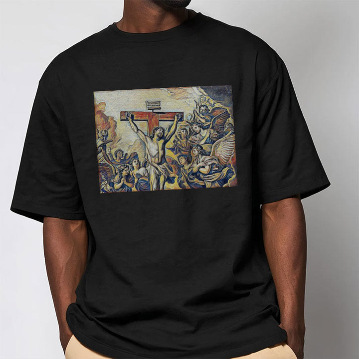 Christianartworkshop Klassisches T-Shirt mit Kreuzigung Jesu, kurzärmelig, gewaschen - image 5