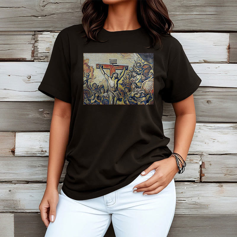 Christianartworkshop Klassisches T-Shirt mit Kreuzigung Jesu, kurzärmelig, gewaschen - image 6