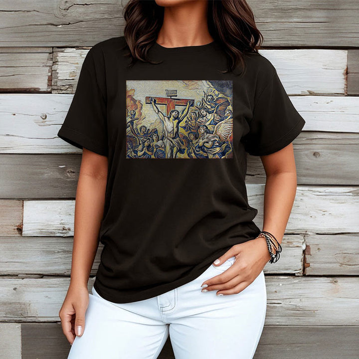 Christianartworkshop Klassisches T-Shirt mit Kreuzigung Jesu, kurzärmelig, gewaschen - image 6