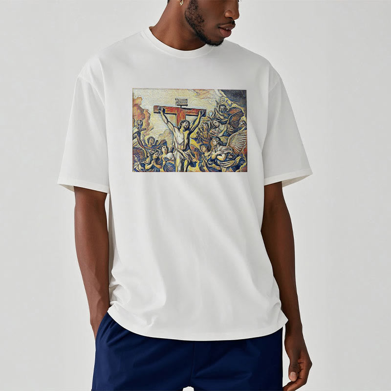 Christianartworkshop Klassisches T-Shirt mit Kreuzigung Jesu, kurzärmelig, gewaschen - image 3
