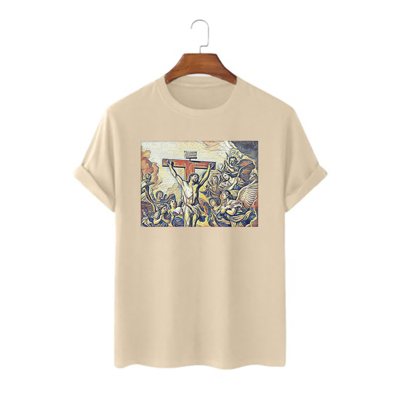 Christianartworkshop Klassisches T-Shirt mit Kreuzigung Jesu, kurzärmelig, gewaschen - Khaki - 2XL - image 8