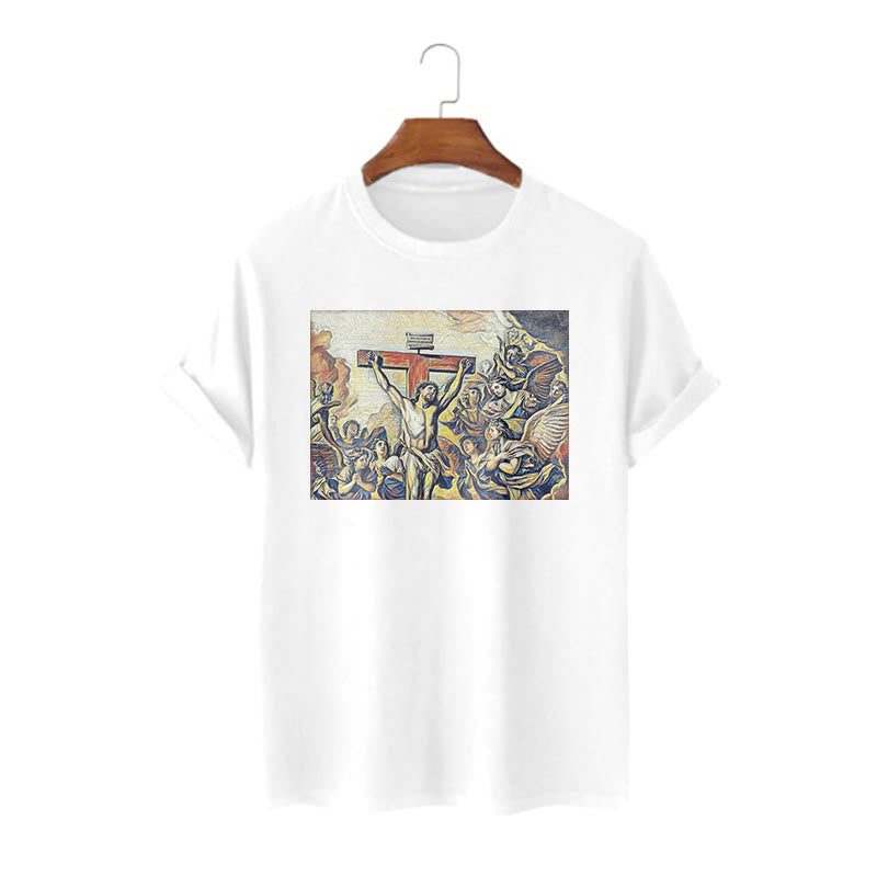 Christianartworkshop Klassisches T-Shirt mit Kreuzigung Jesu, kurzärmelig, gewaschen - Weiß - 2XL - image 1