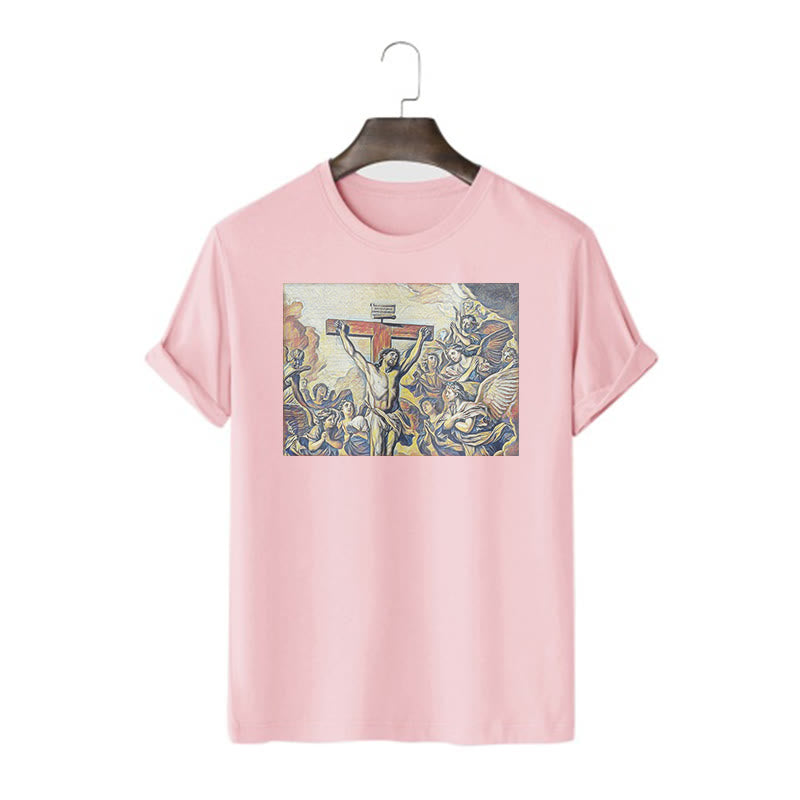 Christianartworkshop Klassisches T-Shirt mit Kreuzigung Jesu, kurzärmelig, gewaschen - Rosa - 2XL - image 14