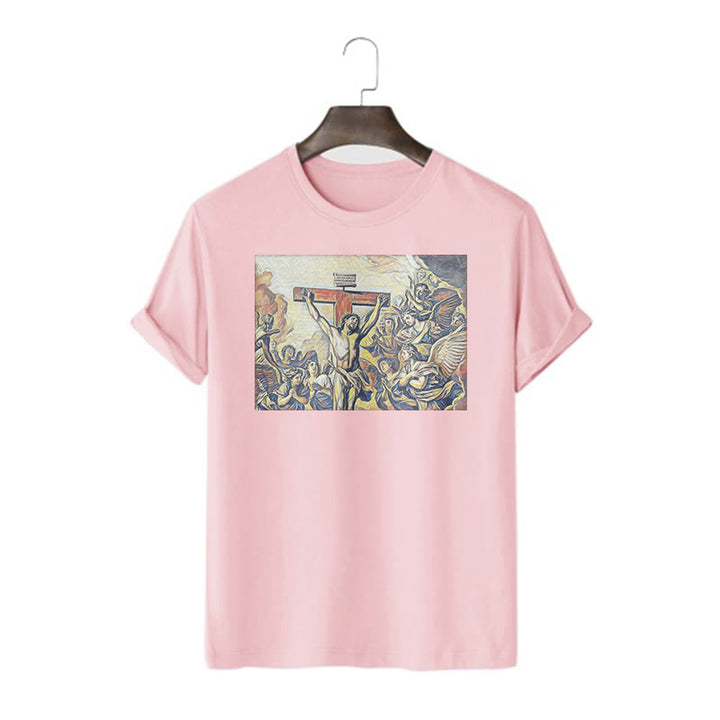 Christianartworkshop Klassisches T-Shirt mit Kreuzigung Jesu, kurzärmelig, gewaschen - Rosa - 2XL - image 14