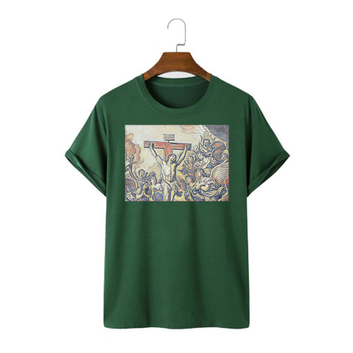 Christianartworkshop Klassisches T-Shirt mit Kreuzigung Jesu, kurzärmelig, gewaschen - Dunkelgrün - 2XL - image 10