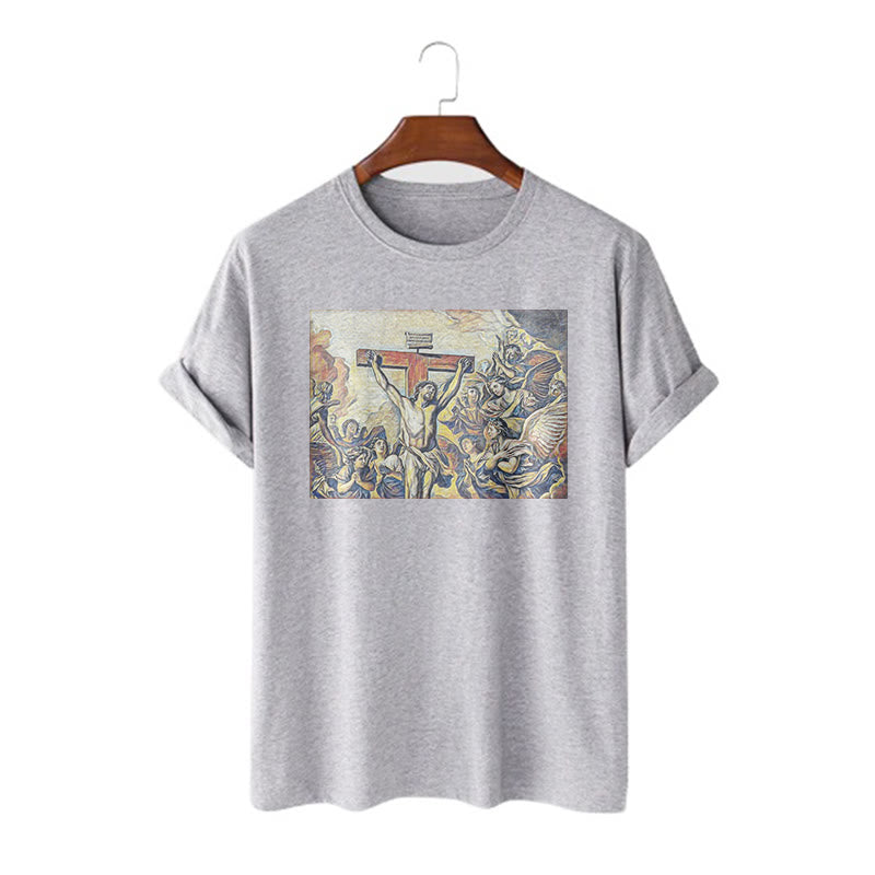 Christianartworkshop Klassisches T-Shirt mit Kreuzigung Jesu, kurzärmelig, gewaschen - Grau - 2XL - image 19